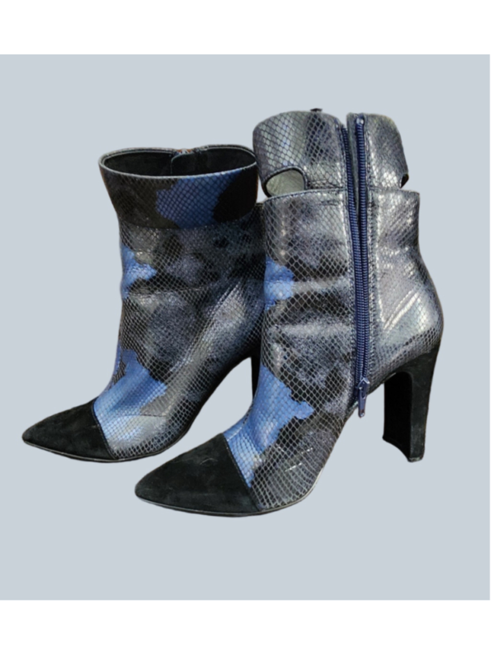 42 GOLD Chinese Laundry Blue Snakeskin Suede Cap Toe Boots Size 8 / 38.5